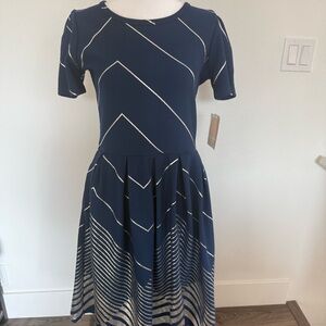 LuLaRoe Navy and Silver Geometric Amelia Midi Dress New With Tags M